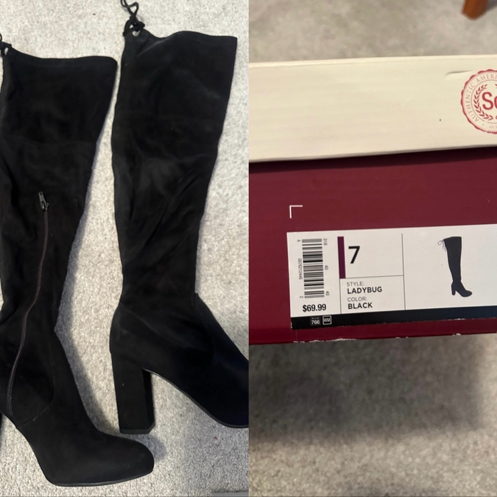 SO Black Over the Knee Boots with Chunky Heel size 7 (new)